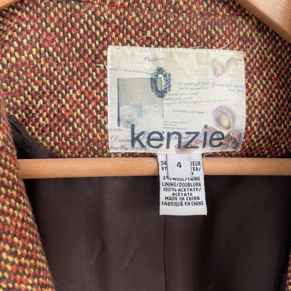 Y2K Kenzie Boucle Tweed Jacket w/ Pockets (Double-Breasted Roll Collar Brown) - Picture 3 of 5